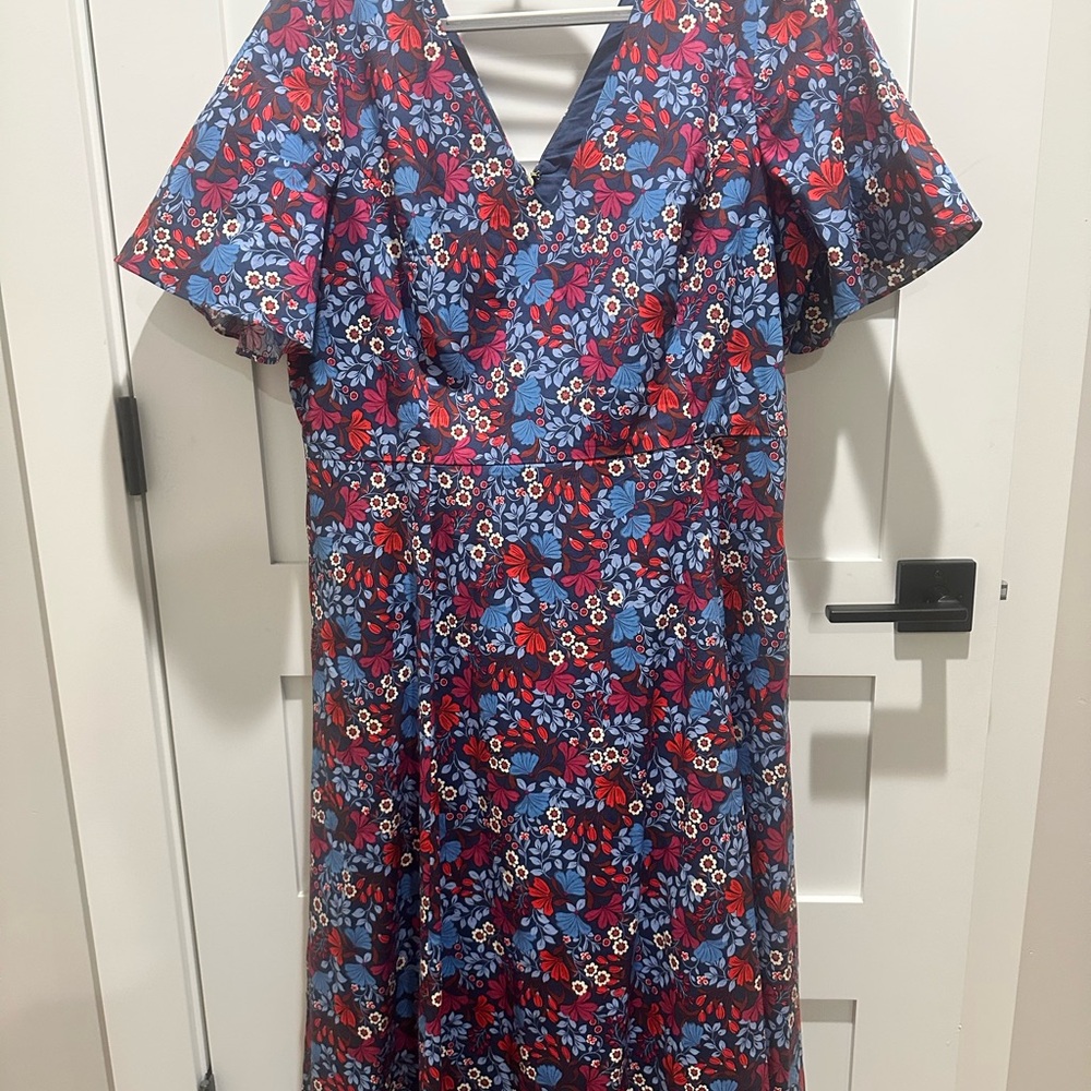 Draper James Floral Midi Dress in Blue and Red